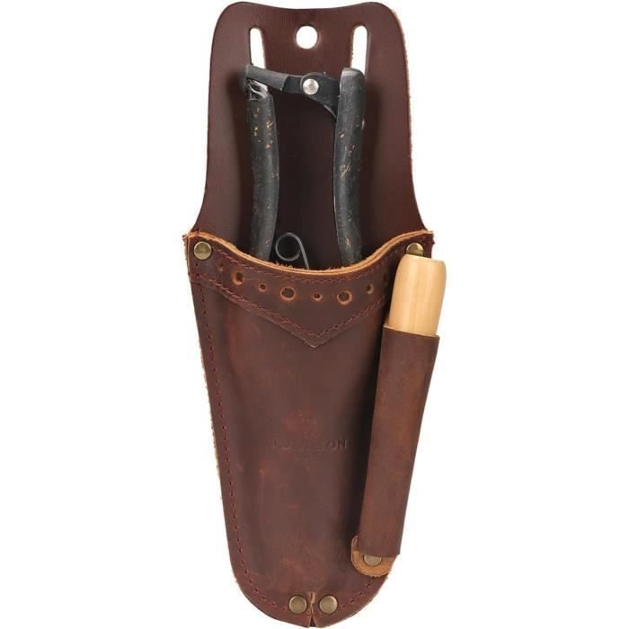 Gaine En Cuir Pour Sécateur - Étui Outil Jardin Avec Bouton-Pression - Marron (2 Pièces)