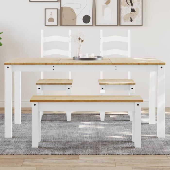 Table à manger - V GEBY - Panama - Bois massif de pin - 160x80x75 cm - Finition blanche