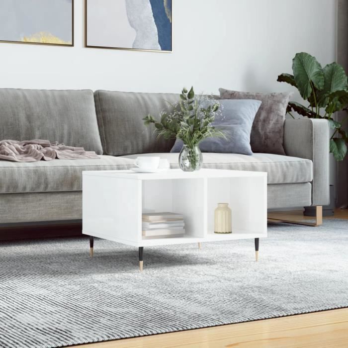 vidaXL Table basse Blanc brillant 60x50x365 cm Bois dingénierie 830534