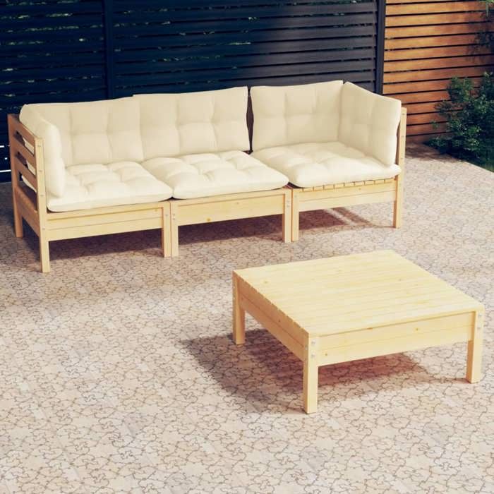 vidaXL Salon de jardin 4 pcs Crème Bois d'acacia - vue 3
