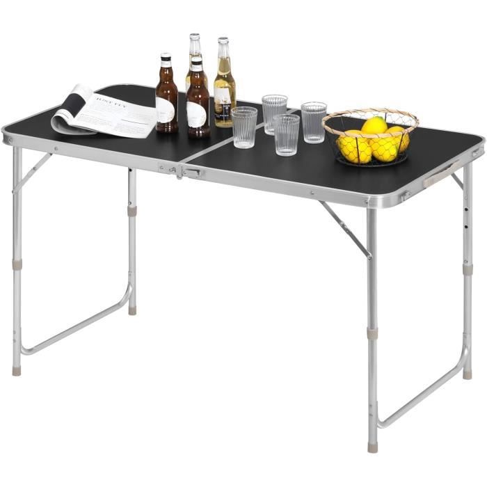 woltu table de camping pliante,table de jardin,table de travail,table de balcon,réglable en hauteur en aluminium mdf,noir