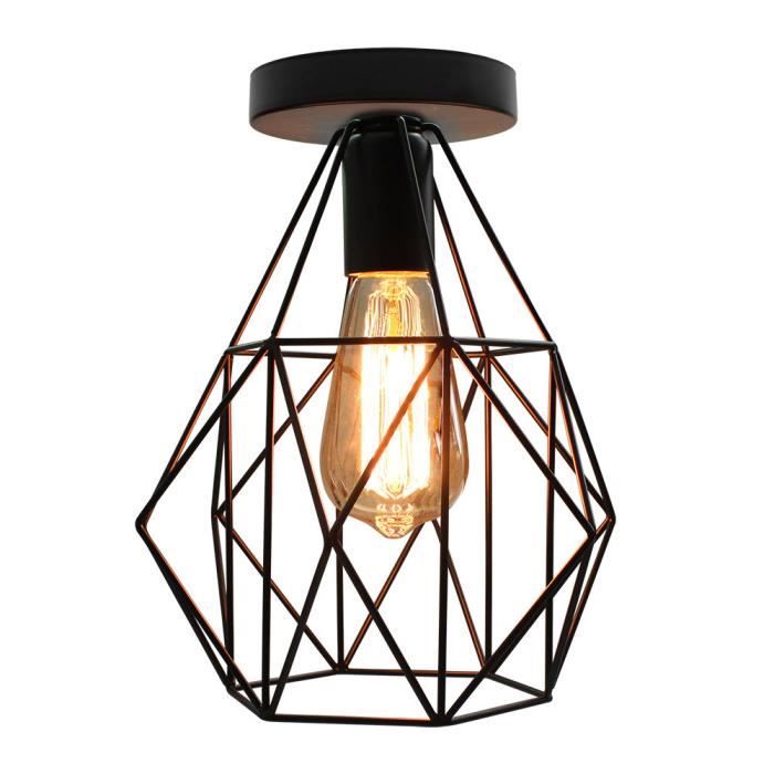 UNI Rétro Plafonnier Industrielle Cage en Métal E27 215cm Lampe de Plafond Vintage Loft Noir