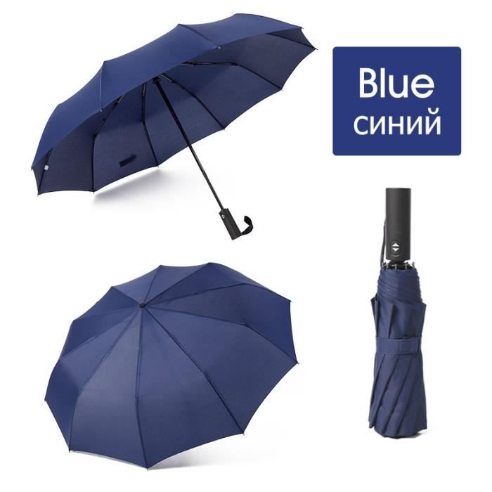 Parapluie Automatique Anti-retournement Résistant Au Vent - Manche En Bois Bleu - Taille Compacte - Neuf Avec étiquette
