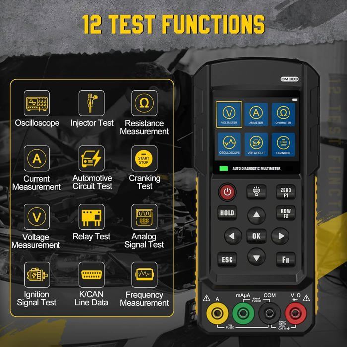 AUTOOL DM303 Car Diagnostic Tester – Digital Oscilloscope Multimeter 12-in-1 With 3 Year Warranty