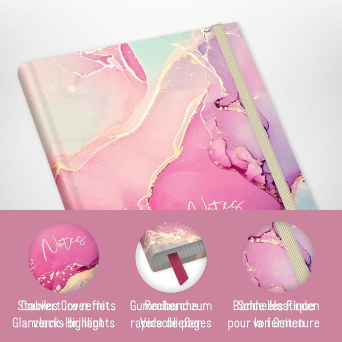 Carnet de notes A5+ vierge avec élastique [Silky Pink] 156 pages, 78 ...