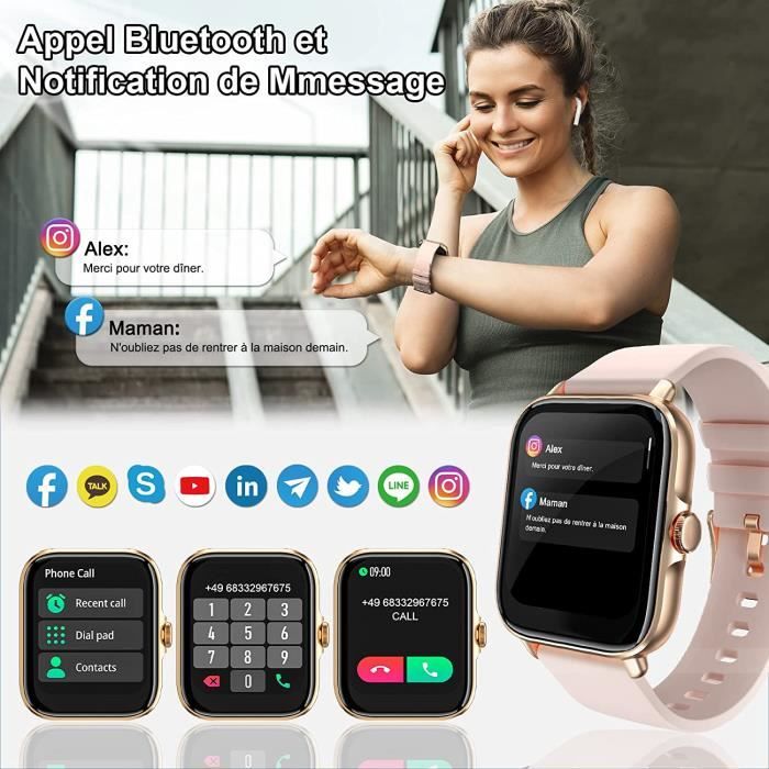 Montre Connectée Repondre Appel et SMS, 1.7 Smartwatch Sport Tactile Femme  Adulte Android iOS,Tracker d'activité-28 A45 - Cdiscount Téléphonie