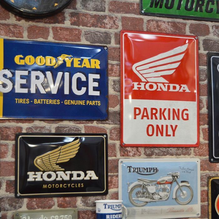 Plaque émaillée Nostalgie Honda MC - Tôle 30 Cm - Décoration Moto Atelier