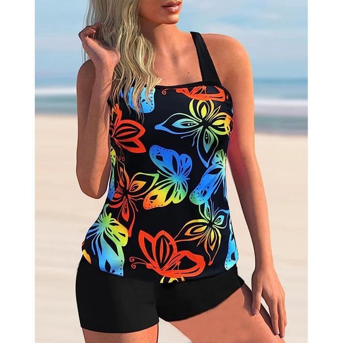 Maillot de Bain 2 Pièces Femme Tankini Ensembles à Maillot Haut Imprimé  avec Short Maillots de Bain Grande Taille Noir Noir - Cdiscount  Prêt-à-Porter