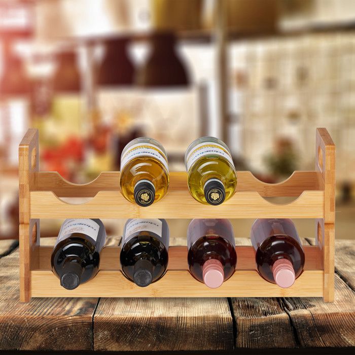Casier à Vin En Bambou - Rangement 12 Bouteilles - 3 Niveaux - Design Naturel Pour Cave Ou Cuisine - 4
