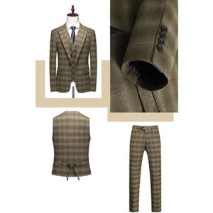 Costume 3 Pièces Homme à Carreaux - Veste, Gilet, Pantalon - Style Smoking Casual