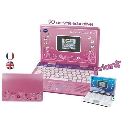 VTech Genius XL Ordi Éducatif Bilingue Rose – 164 Jeux CP à CM2 – Français/Anglais – Clavier AZERTY, Souris, écran LCD – Dès 6 Ans