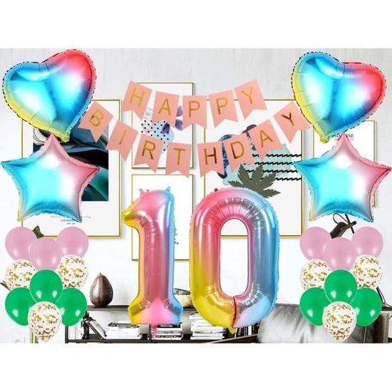 Décoration d'anniversaire 10 ans rose I 10e anniversaire fille I Décoration  de fête Ballons roses 10e anniversaire I Happy Bir[234] - Cdiscount Maison