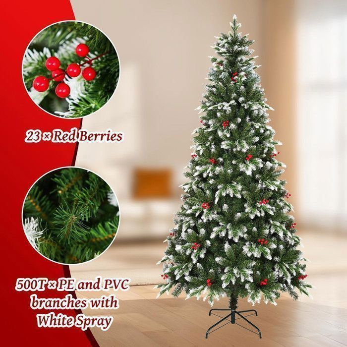 Sapin De Noël Artificiel 150 Cm - 350 Branches PVC - Forme Mince (pencil) - Base Métallique Amovible - Vert - 7