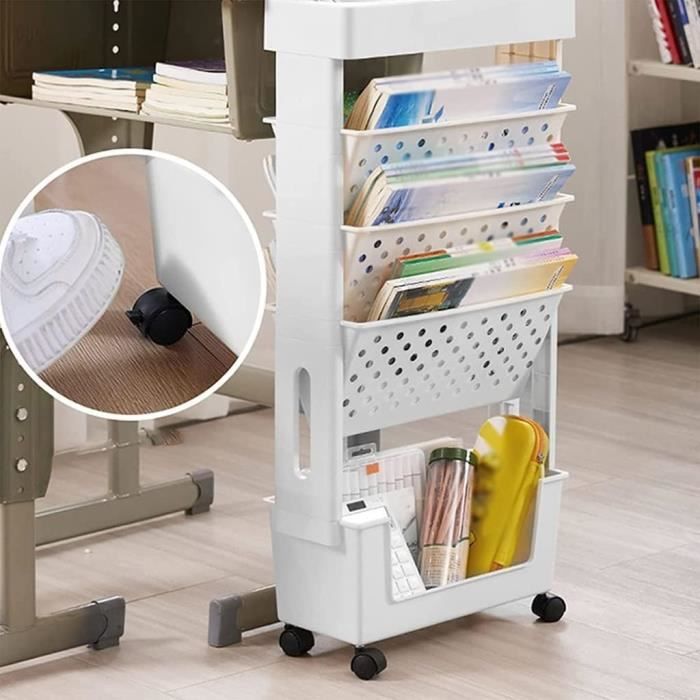KMB41-W Chariot Bibliothèque pour Enfants, Coffre à roulettes, O