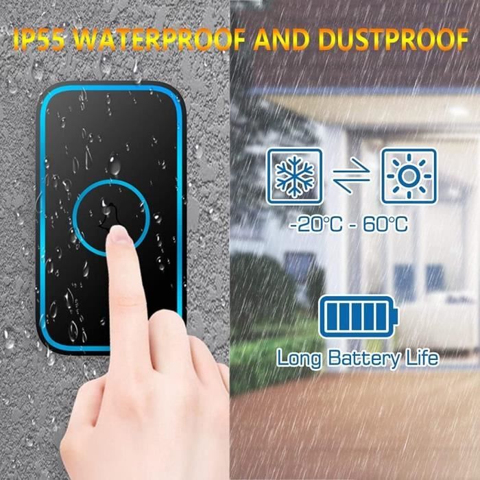 Sonnette D'Entrée De Porte Sans Fil - Longue Portée 1000 Pieds - 2 ...