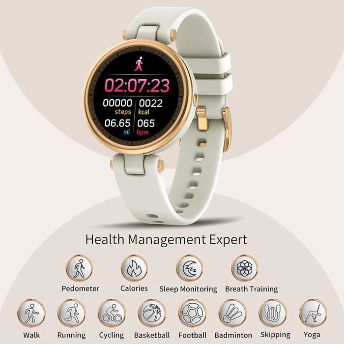 Petite Montre Connectée Femme, Smartwatch Fitness Sport Étanche IP67 avec Gestion Féminine