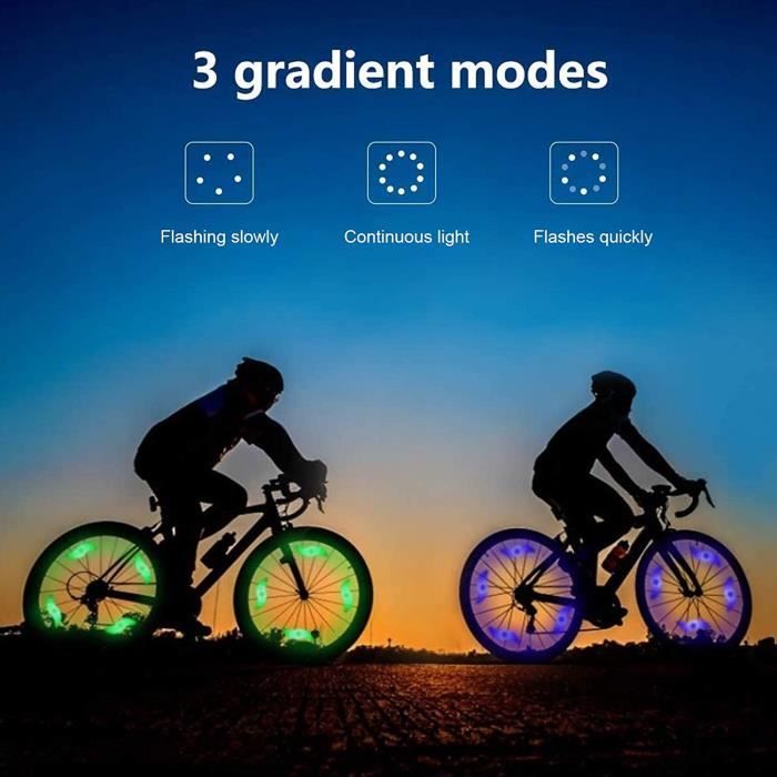 Lumière de roue de vélo verte, deux modes sont toujours allumés + lumière  de rayon LED clignotante vtt, fil de lumière de vélo Hot Wheels Filament  Longueur 2 m (1 paquet de