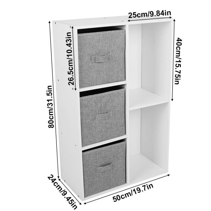 Meuble de Rangement 5 Casiers Bibliothèque Etagère Cube avec 3