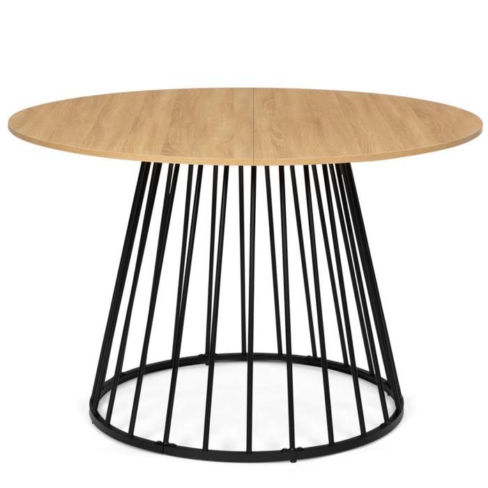Table à Manger Ronde Yuna 110 Cm Pour 6 Personnes - Plateau Bois Foncé, Pied Métal Noir, Style Industriel Chic - 4