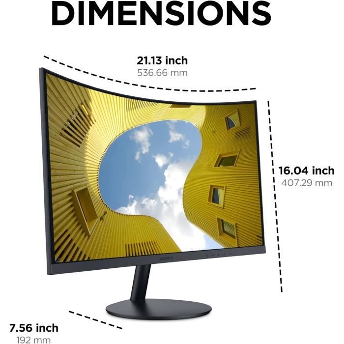 KOORUI Écran PC Incurvé - Dalle VA 23.6 Pouces, Résolution FHD (1920 x  1080), 1800R, 60Hz, 5ms, HDMI, VGA, Réglage de l'Inclinaison, Angle de  Vision