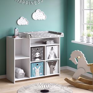 Commode à Langer Vicco Lena - Blanc/Sonoma 75x100 Cm | Table à Langer Bébé Transformable