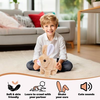 Lapin En Peluche Interactif Réaliste - Saute & Sonne - Jouet Enfant - Cadeau Noël/Anniversaire