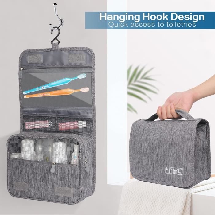 Grande Trousse De Toilette Pliable - Homme/Femme - Imperméable - Capacité XL - Noir Ou Gris