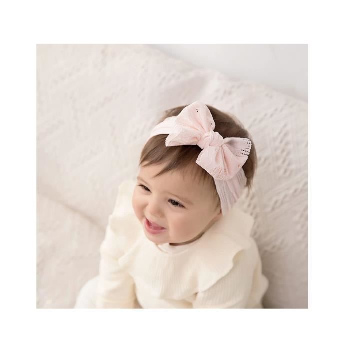 Bandeaux Turban Pour Bébé Fille - 2 Pièces (rose Et Blanc) - Nylon Doux - Nœud Décoratif - Confortables