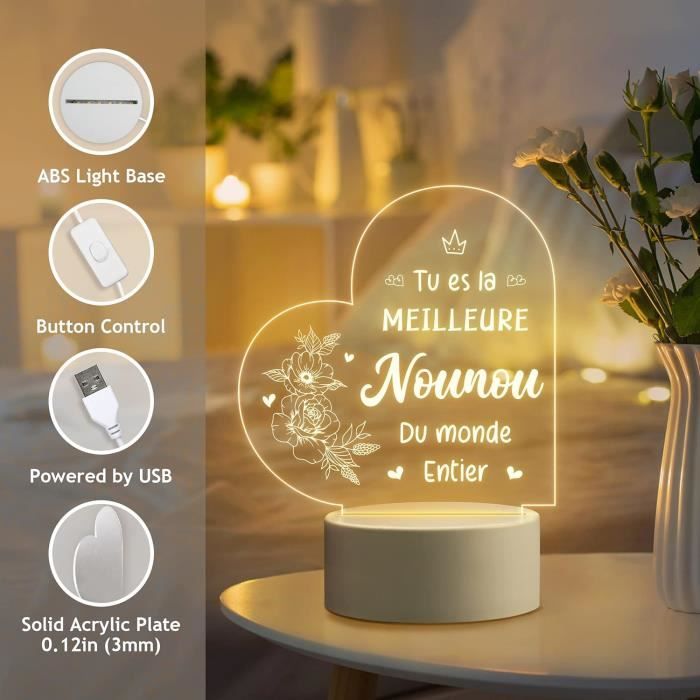 Cadeau Nounou, Cadeau Nounou Anniversaire, Cadeau Nounou Noel Veilleuse Led Lampe, Idee