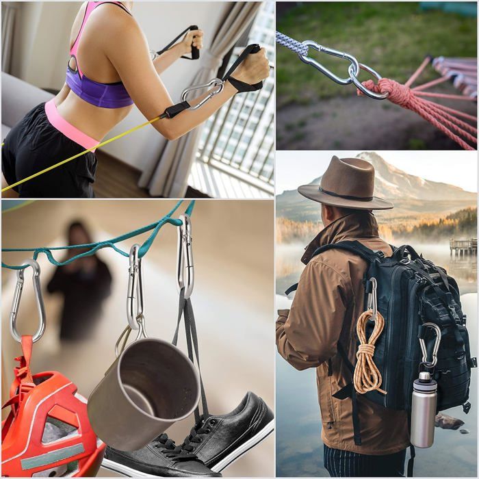 Mousquetons Aluminium Lot Lot De 4 Mousquetons Aluminium - Robustes - Pour Sac à Dos, Randonnée, Camping - 7,7cm Petit Mousqueton