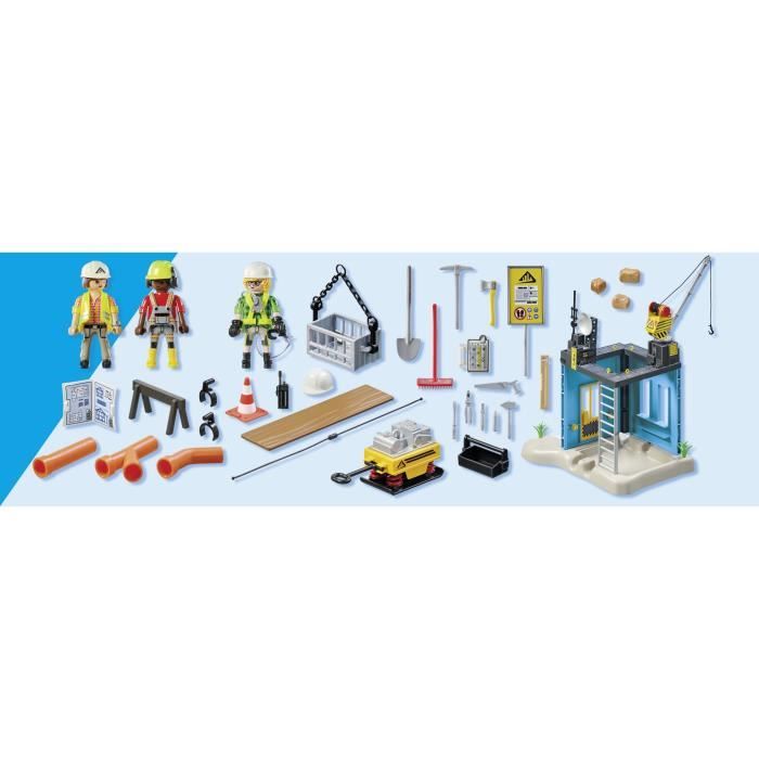 Playmobil 71650 Chantier Et Ouvriers – Grue Mobile + 3 Figurines + 135 Accessoires, Dès 4 Ans