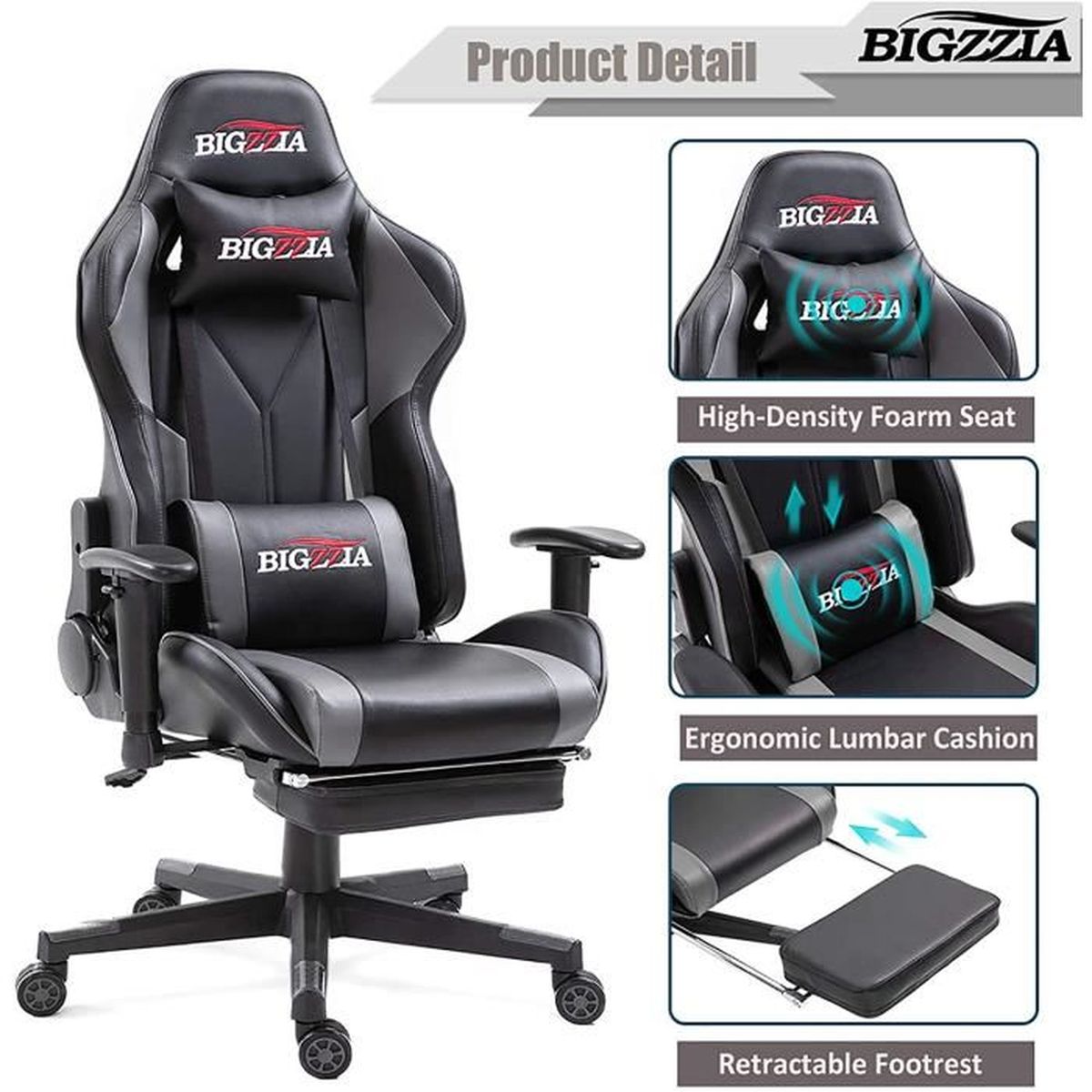 Fauteuil De Bureau Fauteuil Gaming Chaise Gamer Ergonomique Inclinable 90 150 Pivotante 360 Hauteur Reglable 116 126cm Noir Prix Pas Cher Cdiscount