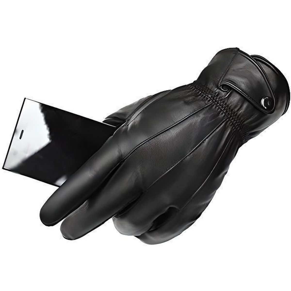 Cuir D'agneau Pleine Fleur - Doublés Polaire Isotoner Gants Tactiles Homme  85233-i Noir