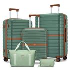 Kono Set de 5 Valises de Voyage (55/66/76 cm) à 4 roulettes avec serrure + Pliable Sac de Voyage avec Trousse de Maquillage, Vert