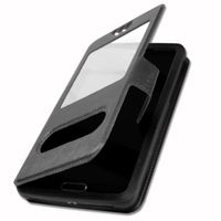 Asus Zenfone Max pro (M2) Etui Housse Folio noir Extra Slim X 2 Fenêtres en éco cuir de qualité avec fermuture magnétique et