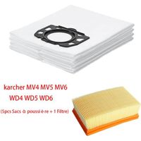 5 Pcs Sacs aspirateur & 1 filtre pour Kärcher WD4 WD5 WD6 MV4 MV5 MV6 pièces de rechange