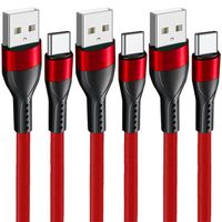 3 Câble USB-C Charge Rapide 3A pour Samsung Galaxy A34 A33 A32 4G-5G A54 A53 A52 4G-5G A52s - Nylon Robuste 1M Rouge