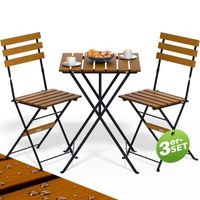 CASARIA® Set de meubles de balcon 1 table et 2 chaises pliable en bois d'Acacia ensemble extérieur salon de jardin terrasse