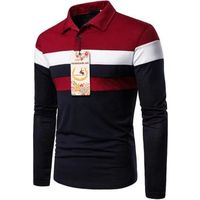 Polo Homme de Marque Luxe rayé T-shirt Hommes de revers Vêtements Manteau Tee shirt Manches longues Noir FBC81