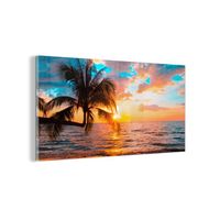 Tableau - Toile - MuchoWow -  - 40x20 cm - Palmier Coucher de soleil Horizon Plage Mer Tropical - Multicolore