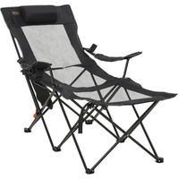 Chaise de camping pliable réglable - repose-pied, porte-gobelets, tétière, pochette, sac transport - noir 127x80x94cm Noir
