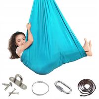 Hamac pour enfants Balançoire sensorielle Yoga aérien Balançoires flexible Tissu monocouche 150x280cm Bleu clair-1