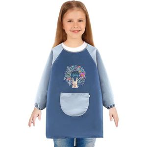 TABLEAU ENFANT Tablier artistique lavable pour enfants avec manches longues et grandes poches Tablier de peinture pour enfants de 8 à 10 ans Bleu