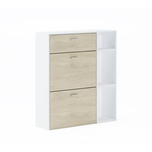 Tromso Meuble A Chaussures 2 Portes 2 Tiroirs Laque Blanc Mdf