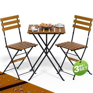 Ensemble table et chaise de jardin CASARIA® Set de meubles de balcon 1 table et 2 chaises pliable en bois d'Acacia ensemble extérieur salon de jardin terrasse