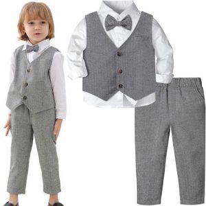 Ensemble de vêtements MINTGREEN Costume Bébé Garçon Mariage Vêtements Tenue de Smoking Formel Anniversaire Gris foncé 3pcs