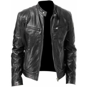 BLOUSON Black Blouson En Cuir Pu Pour Hommes, Coupe Cintré