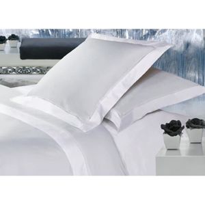 Salom/é Prestige Housse de Couette Pliss/ée Tricolore Blanc Turquoise Gris Perle Satin de coto