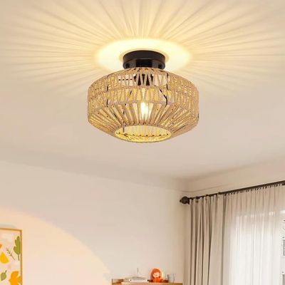Lampe En Rotin Vintage Plafonnier Retro Rustique Osier Tisse Ferme Plafonniers Industriels E27 Pour Cuisine Salle A Mang J5293 Cdiscount Maison
