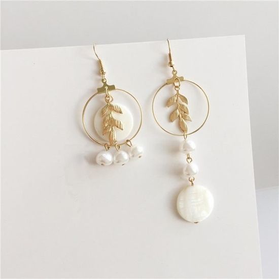 Boucles D'Oreilles Femme En Nacre. Boucles D'Oreilles Plaquée Or Sertie